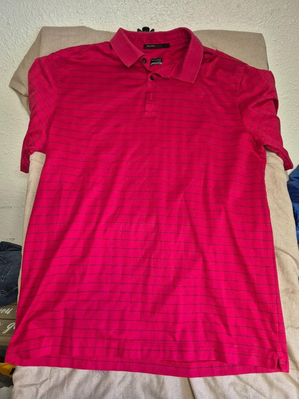 Nike Tiger Woods Collection Mens L Golf Polo Shirt Red Striped Fit Dry Logo